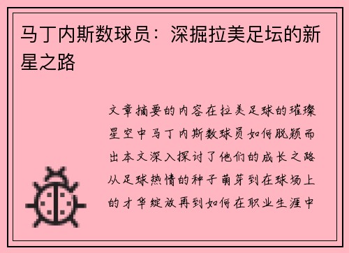 马丁内斯数球员：深掘拉美足坛的新星之路