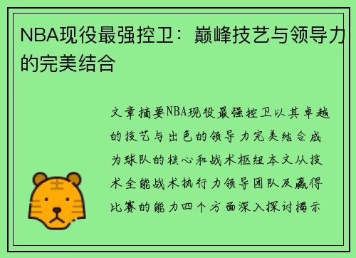 NBA现役最强控卫：巅峰技艺与领导力的完美结合