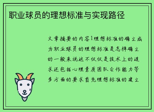 职业球员的理想标准与实现路径